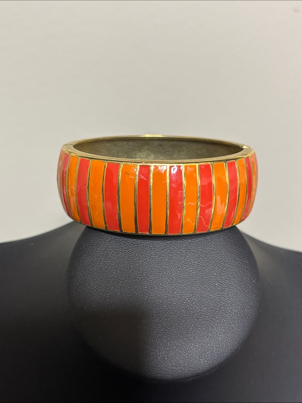 Banana Republic Bold Orange & Red Enamel Bangle Clamper Preppy Boho Bracelet